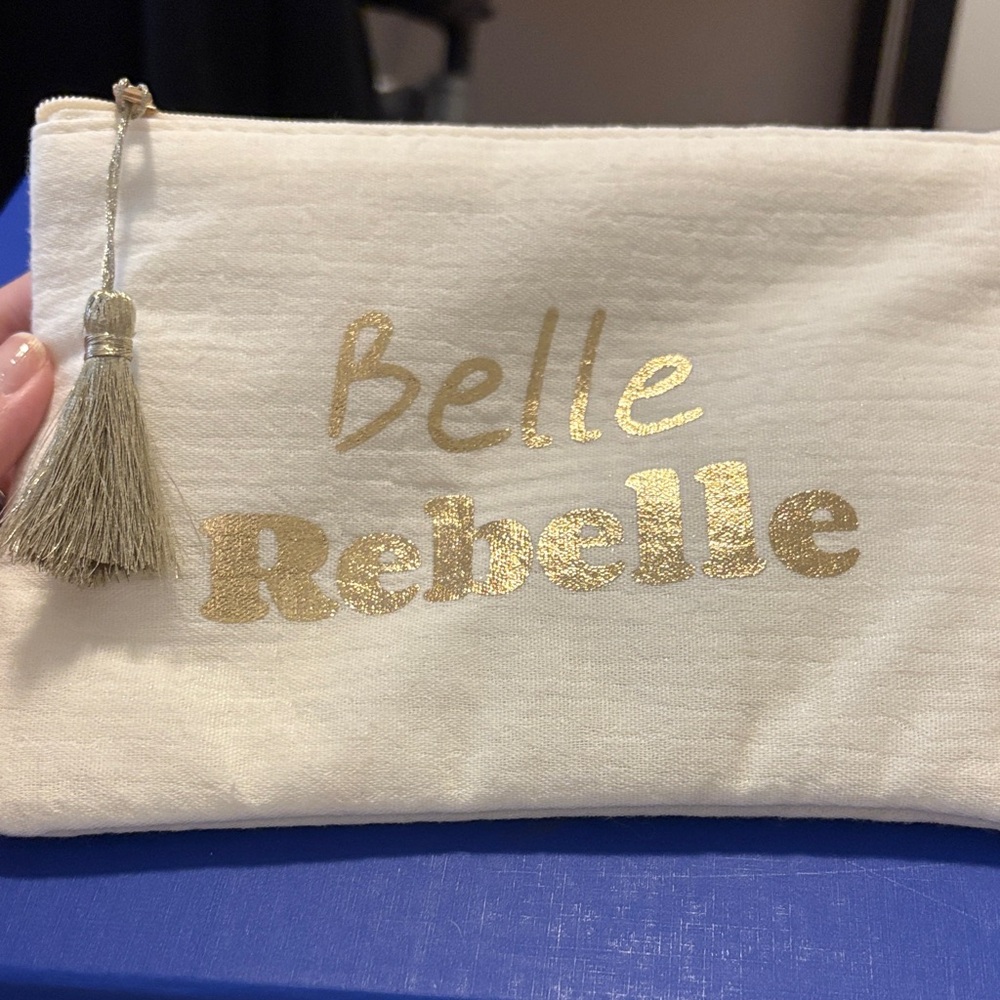 Gold and Cream Pouch or Make Up Bag with Tassel